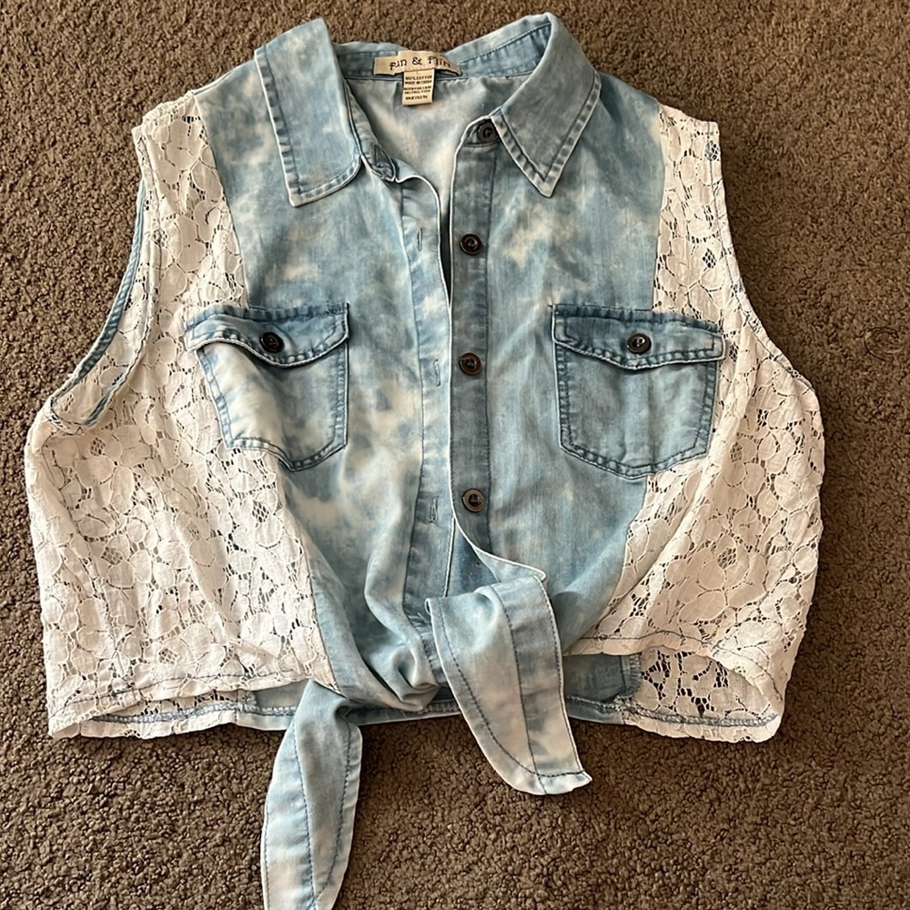 Blue and lace western top